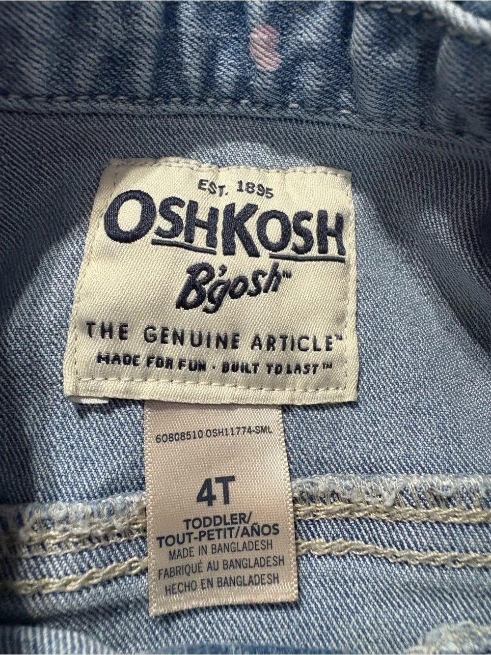 OshKosh B'gosh Light Blue Denim Jacket with Pink Heart Print Toddler Girl 4T